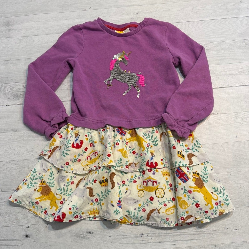 Mini Boden Girls Purple Sequin Unicorn Royal London Tiered Dress 7-8